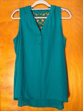 Bwear Teal Sleeveless V-Neck Camisole with Lattice Back
